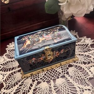 Vintage Linette Tin Treasure Chest with Birds & Flowers